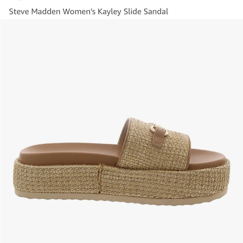 Steve Madden Tan Woven Platform Slide Sandals - Picture 2 of 3